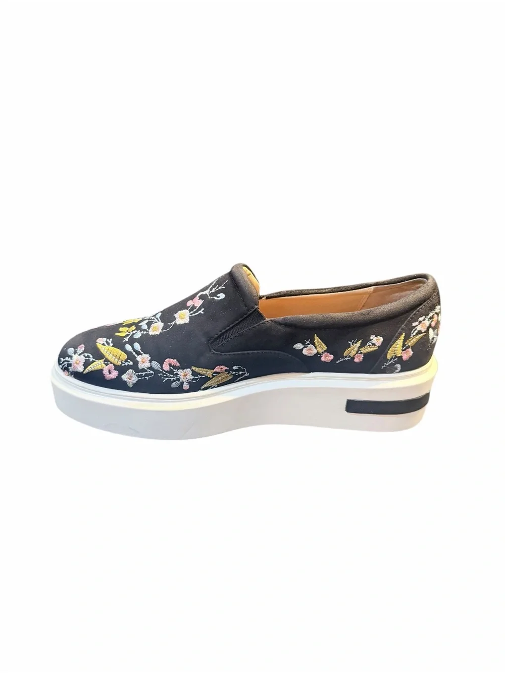 Paolo Black Floral Embroidered Slip-On Platform Shoes